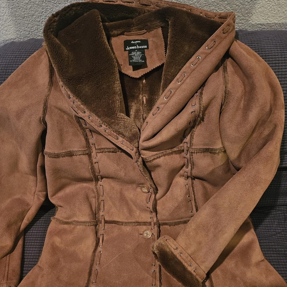 Dennis By Dennis Basso Medium Brown Leather Faux Fur Coat